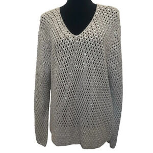 Colette Mordo for Sadimara Linen Blend Open Knit Sweater Beige Size Large NWT